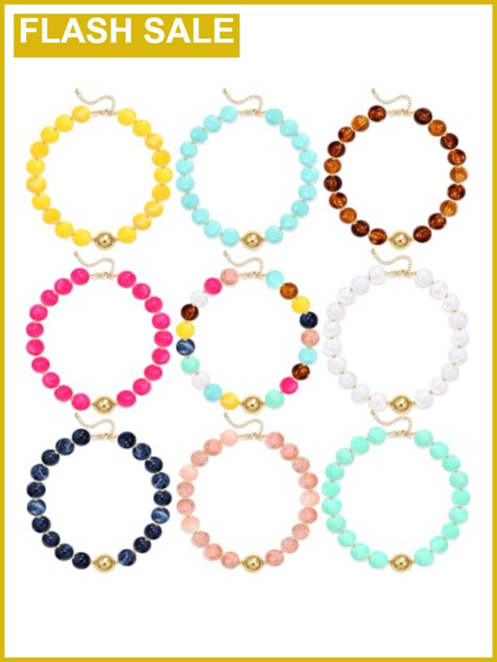 9pc Acrylic Resin Beaded Choker Necklace Set Adjustable Lobster Clasp Boho